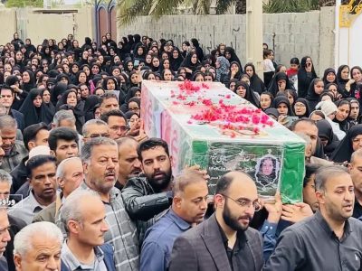 تشییع باشکوه شهیده زهرا. اسدی نژاد نوه شهید احمداسدی  در شهرخوزی بخش وراوی شهرستان مهر